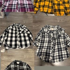 Women's Plaid Button Down Shirt - Black and White